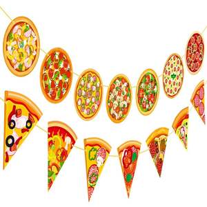 Spanduk pesta Pizza 2pcs, dekorasi pesta ulang tahun tema Pizza potongan Bannes untuk Pizza Pesta Ulang Tahun perlengkapan mandi bayi - Product Image 4