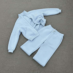 Survêtement pour femmes surdimensionné 100% coton avec fermeture éclair, logo imprimé en 3D personnalisé, ensemble 2 pièces, survêtement d'hiver uni et lourd - Product Image 2