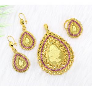 Charm Pendant Set Jewelry <b>Gold</b> <b>Plated</b> Indian Dubai Arabian Jewelry Pendant Set Earrings Necklace <b>Chain</b> for Women - Product Image 1