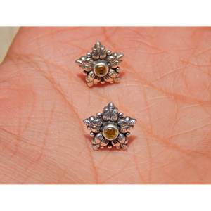 ต่างหูเม็ดเล็กสีเงินสเตอร์ลิงประดับด้วยพลอยซิทรีนหรูหราเหมาะสำหรับผู้หญิง - Product Image 3