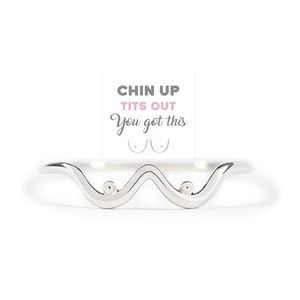HNLUGF Anillo de cobre divertido y lúdico con diseño de senos para mujer, talla 9, que te recuerda que mantén tu confianza y levanta la barbilla, regalo - Product Image 1