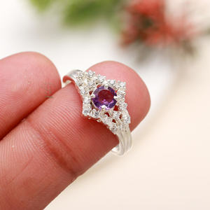 แหวนพลอยอเมทิสต์ธรรมชาติสไตล์วินเทจทำมือ925แข็งดีไซเนอร์เงินกึ่งสังเคราะห์แหวนเครื่องประดับชั้นดี - Product Image 3