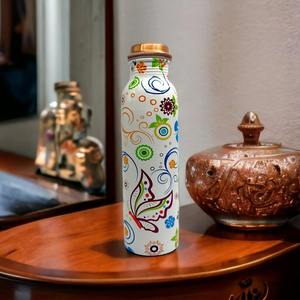 Artistique Zig Zag Ligne Cuivre Bouteille Élégant Élégant Bouteille D'eau Parfait pour L'hydratation Voyage Yoga Bureau Gym De L'Inde - Product Image 3