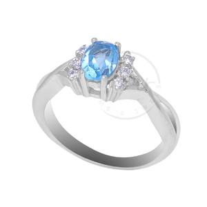 Estilo de lujo Plata de Ley 925 Topacio azul ovalado y acentos de circón pavimentado Elegante anillo de diseño de vástago dividido Joyería - Product Image 3