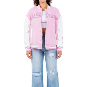 Veste universitaire confortable pour femmes de couleur rose clair vêtements de mode vestes universitaires Letterman pour femmes à bas prix - Product Image 6
