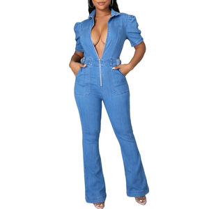 Costume en jean d'été de style urbain pour femmes avec pantalon skinny et détails de couture audacieux 100% coton - Product Image 1