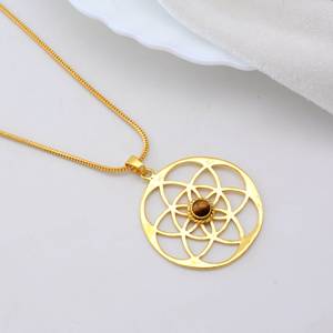 Colgante de latón de Chakra, collar de Geometría Sagrada chapado en oro, joyería curativa de ojo de tigre, colgante de energía de Mandala para mujer - Product Image 5