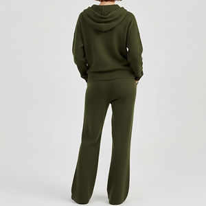 Conjunto de Sudadera con Capucha y Pantalones Jogger de Invierno, 100% Algodón Ecológico de Alta Calidad, con Encaje, Hombros Caídos, Cierre de Cremallera, Logotipo Personalizado, Color Sólido - Product Image 2