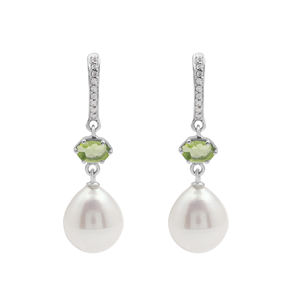 Creative Design Genuine 6x4 MM Peridot & 8x11MM Pearl Gemstone 925 Sterling Silver <b>Long</b> <b>Earrings</b> 5.1 Gram Fine Jewelry Wholesale - Product Image 1