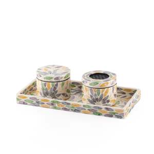 Colorful Mother of Pearl Incense Burner Set Handcrafted MOP Inlay Burner Set <b>Gift</b> from Vietnam Islamic <b>Eid</b> Decor Burner for Home - Product Image 2