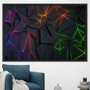 Art mural géométrique néon en verre trempé : Toile imprimée moderne, toile encadrée noire - Product Image 1