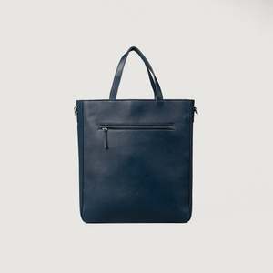 Sac fourre-tout en cuir véritable bleu nuit avec fermeture éclair solide pour femmes - Product Image 1