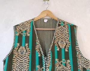 Chaqueta acolchada Bohemia Vintage para mujer, abrigo de invierno de algodón con frente abierto, chaleco a rayas con ribetes, patrón de animales, nuevo estilo, tejido informal - Product Image 2