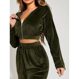 À la mode Y2k Style velours survêtement Logo personnalisé femmes culture veste pantalon évasé vêtements de sport velours survêtement Jogging costume - Product Image 2