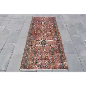 Turkish 3.1x7.3 ft Rug, Accent Vintage Rug, <b>Red</b> Floral <b>Wool</b> Rug - Product Image 1
