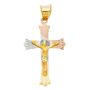 Personnalisé 14K Trois Tons Or 18K Plaqué Crucifix Jésus Croix Timbre Conception Unique Étanche Pendentif En Cristal Enfants Chrétiens - Product Image 1