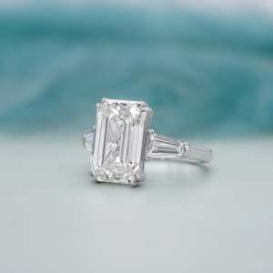 IGI Certified Emerald Cut <b>Diamond</b> <b>Ring</b> with Tapered Baguette Side Stones - Product Image 5