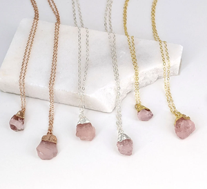Collar de cuarzo rosa Natural, colgante de cuarzo rosa Natural - Product Image 3