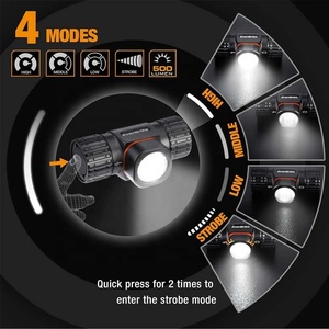 Lampada Frontale LED <span class=keywords><strong>Ricaricabile</strong></span> da 500 Lumen con 5 Modalità di Illuminazione, Base Magnetica e Fascia Regolabile - Product Image 3