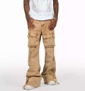 Fournisseur de jeans Jeans baggy en denim délavé personnalisé Vintage Multi-poches Pantalons cargo surdimensionnés empilés - Product Image 4