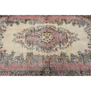 Alfombra turca de área grande Vintage Beige-Rosa 3,7 X 6.4ft Estilo clásico Lana Látex Respaldo Rectangular Patchwork Patrón Alfombra de habitación - Product Image 5