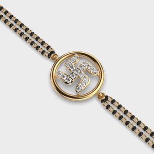 Pulsera Mangalsutra con Símbolo Swastik y Diamante Redondo Cultivado en Laboratorio, Certificado por IGI, en Oro Amarillo/Blanco/Rosa de 14K - Product Image 4