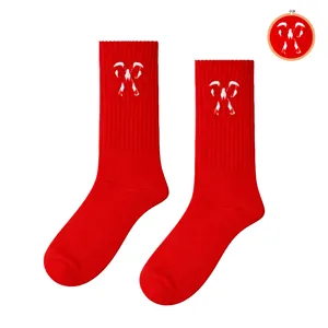 Red <b>Socks</b> for Boys Breathable and Warm with Sugarcane Embroidery Knitted in Nylon and <b>Silk</b> for Daily Use in All Seasons - Product Image 1