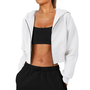 Ensemble de survêtements crop top OEM 2026 pour femmes, en molleton de coton, avec sweat à capuche court et pantalon de survêtement bleu - Product Image 1