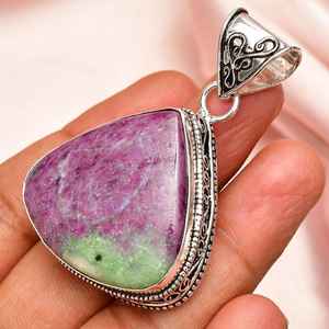 Colgante de zoisita de rubí de diseñador hecho a mano, joyería fina de piedras preciosas de estilo Vintage de Plata de Ley 925 para mujer - Product Image 2