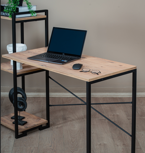Escritorio de Computadora Moderno para Oficina en Casa, Mesa de Estudio, Estación de Trabajo, Escritorio con Marco Metálico y Superficie de Madera, Ahorro de Espacio, Escritorio de Estudio con Almacenamiento - Product Image 4