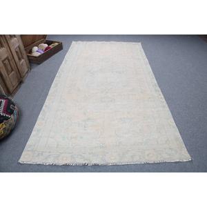 Alfombra Turca Grande Vintage de Lana, 5x9.4 pies, Diseño Abstracto Blanco con Parches, Respaldo de Látex Ecológico - Product Image 1