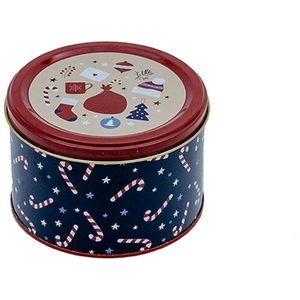 1.2L Caja Metálica Redonda Azul Oscuro Colección Año Nuevo Ø 140x90mm Tamaño - Product Image 1