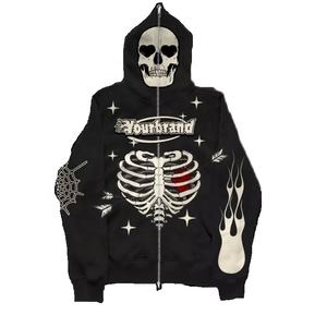 Nouveau design, sweat-shirts unisexes à capuche zippés, imprimé tête de mort, teint uni, qualité supérieure, grammage moyen, vêtements de sport stylés - Product Image 2