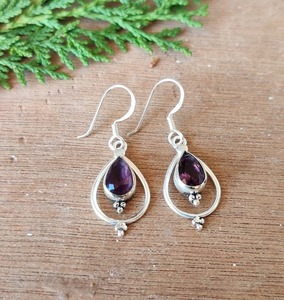 Boucles d'oreilles classiques bijoux pour femmes argent Boho Style bijoux 925 argent Sterling améthyste pierres précieuses boucles d'oreilles faites à la main cadeau femme - Product Image 2