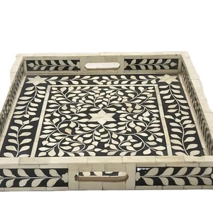 Bandeja con incrustaciones de hueso Royal Desert Bloom hecha a mano, tamaños personalizados, colores, lujosos motivos árabes para decoración refinada, uso como vajilla - Product Image 1