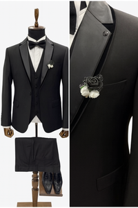 Traje de esmoquin de tres piezas para hombre, corte ajustado, blazer, chaleco y pantalón, tallas grandes, clásico y formal para bodas, bailes de graduación y negocios. - Product Image 6