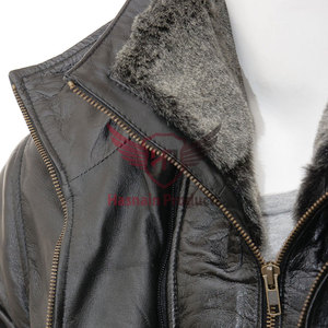 Manteau en cuir véritable noir pour homme avec col en fourrure, veste en cuir de vachette à double fermeture éclair, poches personnalisées, classique, chaud pour l'hiver, nouvelle arrivée - Product Image 3