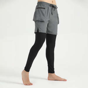 Shorts cargo gris pour homme avec poches, taille à cordon de serrage, séchage rapide, légers, style bermuda, vêtements de sport décontractés - Product Image 2