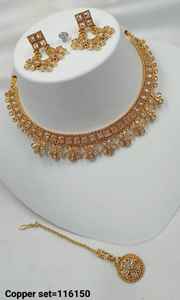 ENSEMBLE DE BIJOUX INDIENS TRADITIONNELS ET À LA MODE EN CUIVRE ENSEMBLE DE BIJOUX DE MARIAGE POUR FEMMES BOUCLES D'OREILLES ET COLLIER - Product Image 6