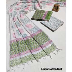 Conjunto de Traje de Lino y Algodón con Estampado a Mano para Mujer - Product Image 1