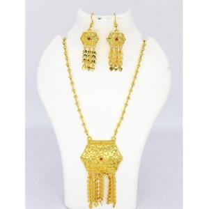 Charm Pendant <b>Set</b> Jewelry Gold Plated <b>Indian</b> Dubai Arabian Jewelry Pendant <b>Set</b> Earrings Necklace Chain for Women - Product Image 1