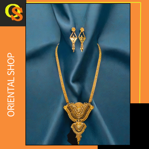 ชุดต่างหูสร้อยคอชุบทอง22K สำหรับผู้หญิงชุดเครื่องประดับต่างหูสร้อยคอ - Product Image 2