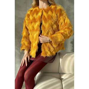 เสื้อแจ็คเก็ตขนสัตว์เทียมขายส่ง - สีมัสตาร์ด - Product Image 4