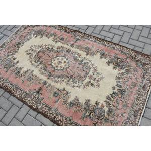 พรมขนแกะสไตล์ตุรกีวินเทจคลาสสิกสีเบจสีชมพู3.9 x 6.6ft พื้นที่ขนาดใหญ่ถักทอสำหรับตกแต่งห้องนั่งเล่นน้ำยาง - Product Image 4