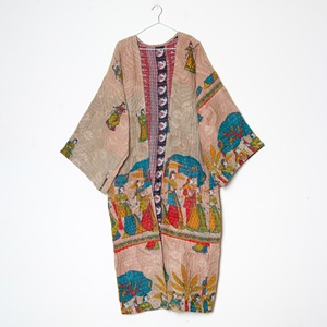 Manteau vintage de qualité supérieure, kimono Kantha, veste longue matelassée, manches longues, design patchwork, en coton, ceinture d'hiver - Product Image 1