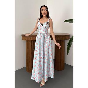 Vestido Floral Azul Bebé con Lazo Frontal - Azul Bebé - Product Image 2