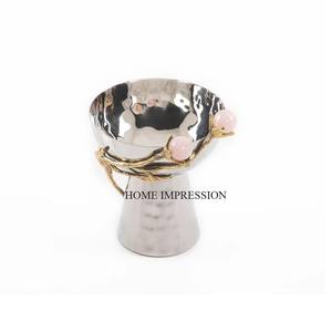 Bol de service en aluminium jetable, écologique, décoratif, couleur argent, design martelé et à branches, matériau fin - Product Image 1