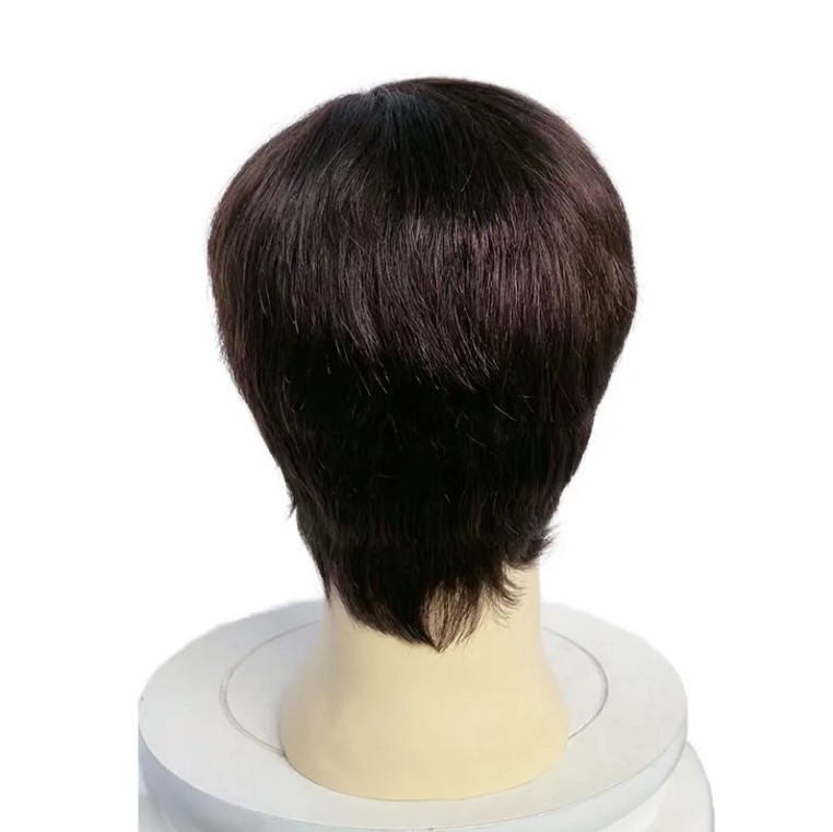 Men's Afro Short Curly Synthetic Hair Wig Realistic Natural Toupee in Black Brown Color Made from Brazilian Human Hair