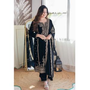 Ensemble Salwar Kameez en velours de viscose entièrement cousu, élégant, pour femmes, look de soirée élégant, provenant d'un grossiste indien - Product Image 1