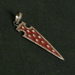 Colgante Vintage de Plata de Ley 925 con Forma de Flecha para Mujer, Esmalte, Baño de Rodio Negro, Diamantes Pavé, 45x17mm - Product Image 3